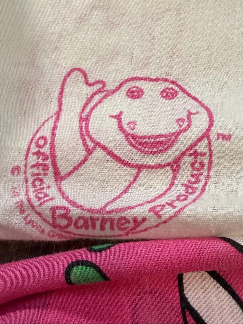VTG 1992 Lot Barney Curtain and Sheet Set W/ Pillow Case Lyons Group Bibb Co